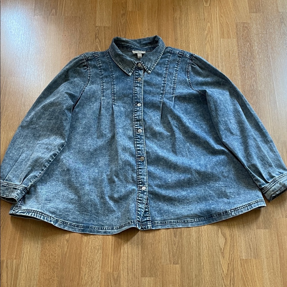 LOGO by Lori Goldstein Blue Denim Shirt Style Name Clara Belle Size XL